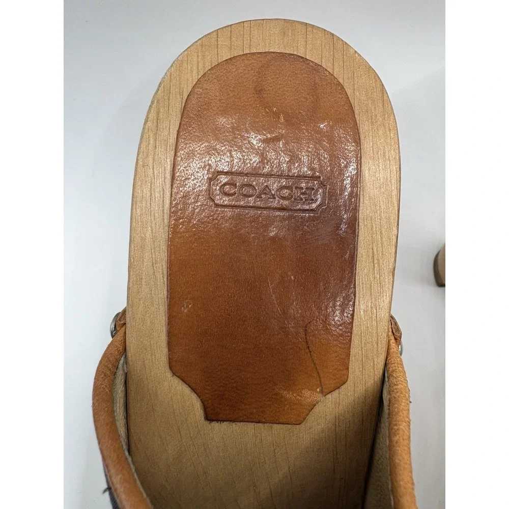 Coach Felicity Signature C Clog Mules Women's 7 Wood Heels Made Italy P058 G02